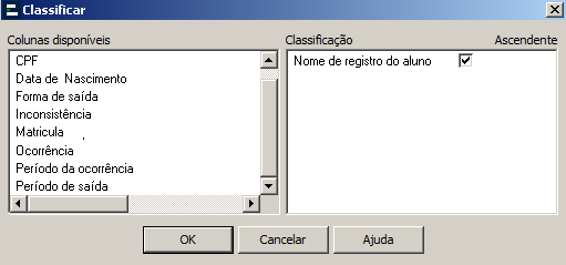 Relatório de inconsistências - Função Classificar