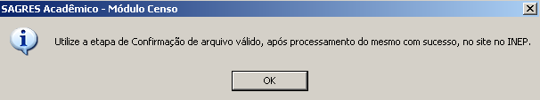 Mensagem utilize a etapa de confirmação de arquivo válido