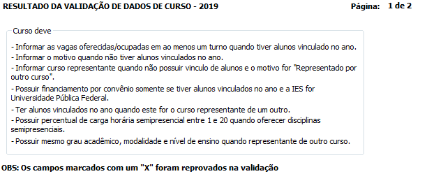 Critérios de validação - Curso