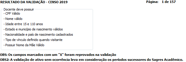 Critérios de validação - Docente