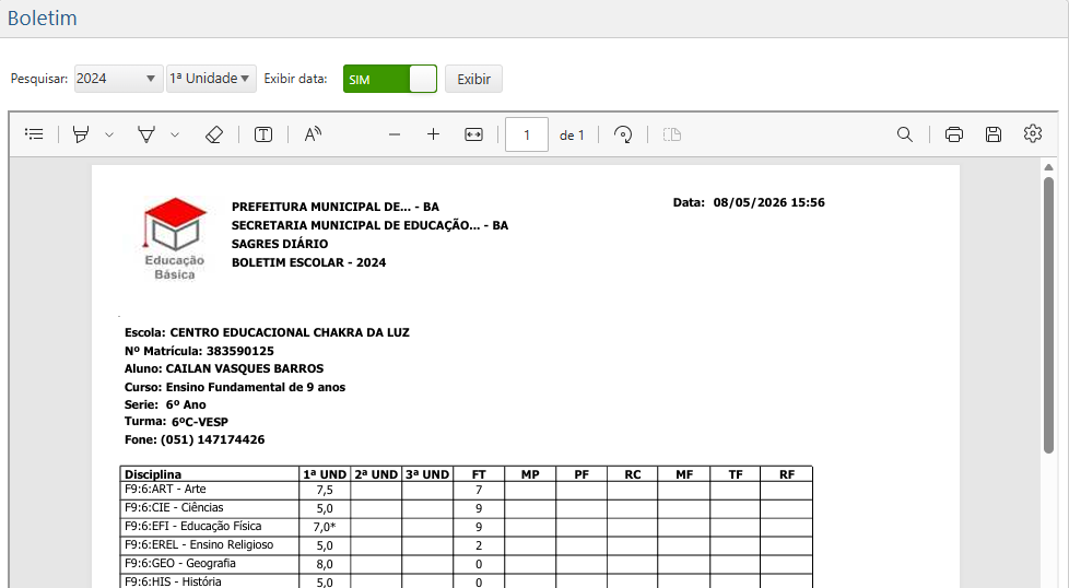 DW-Consulta-Boletim-interface-inicial-selecao-de-aluno-ensino-basico-perfil-aluno-relatorio-gerado