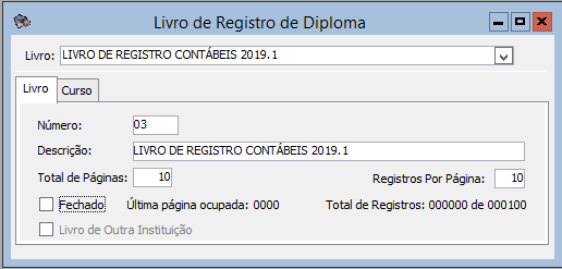 Livro de Registro de Diploma - Interface de cadastro