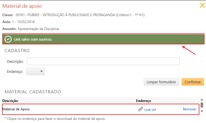 DW-acompanhamento-aulas-material-de-apoio-tela-inicial-link-salvo-com-sucesso