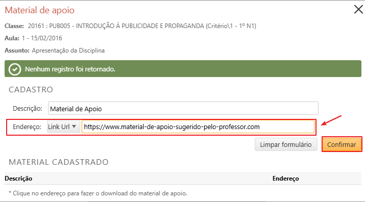 DW-acompanhamento-aulas-material-de-apoio-tela-inicial-link-selecionado-botao-confirmar