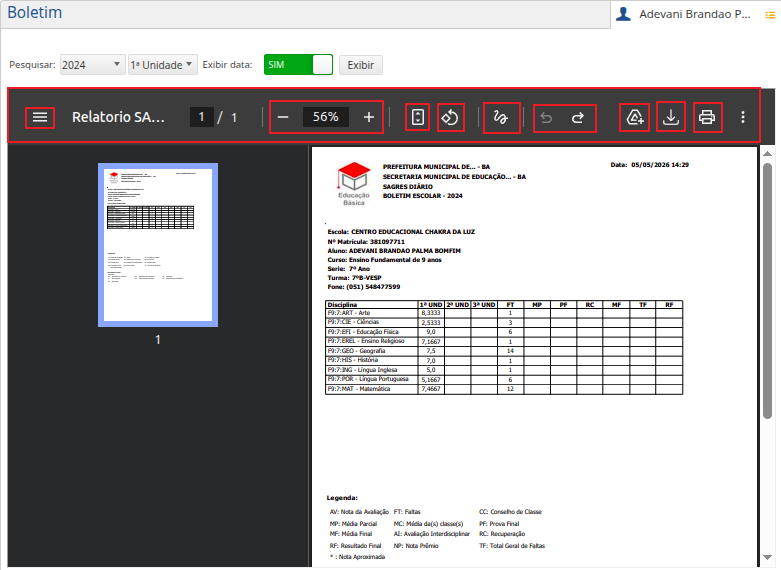 DW-interface-Consulta-Boletim-boletim-tela-inicial-relatorio-boletim-barra-de-ferramentas