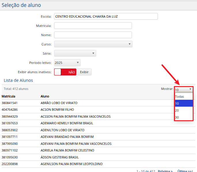 DW-interface-Consulta-Boletim-selecao-de-aluno-botao-mostrar