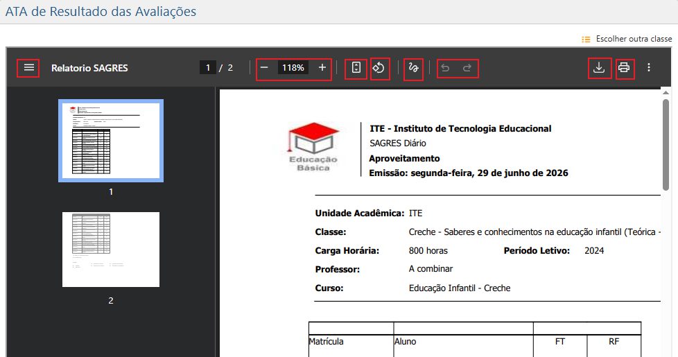 Diaria-Consultas-Ata-de-resultados-das-avaliacoes-barra-de-ferramentas-relatorio