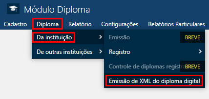 Diploma - Da Instituição - Emissão de XML do Diploma Digital-Menu