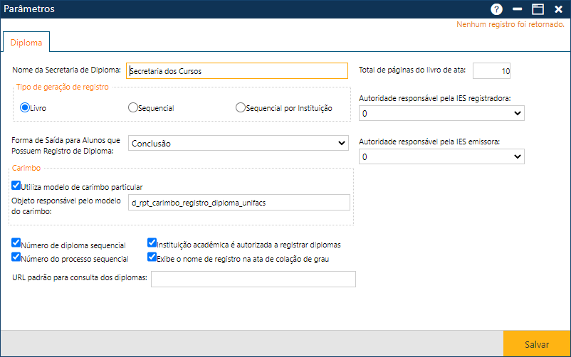 Diploma Digital-Configurações -Parâmetros-Tela Inicial