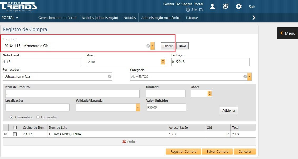 Registro de Compras - Busca