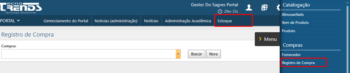 Registro de Compras - Menu