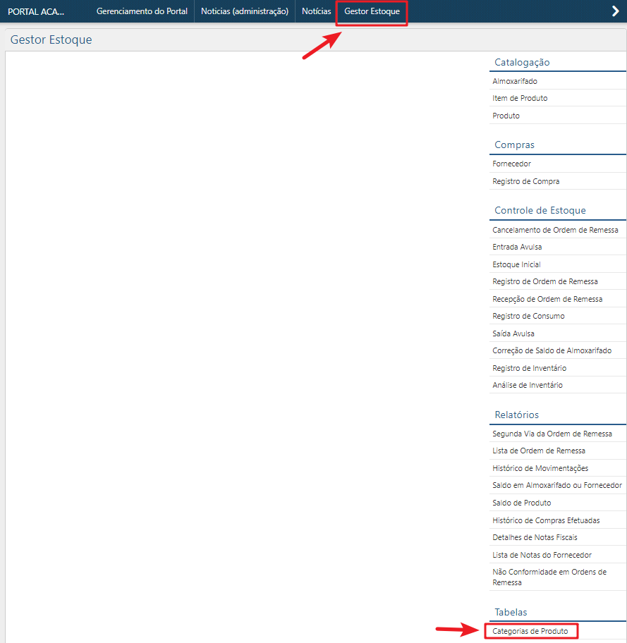 Menu Categorias de Produto​​