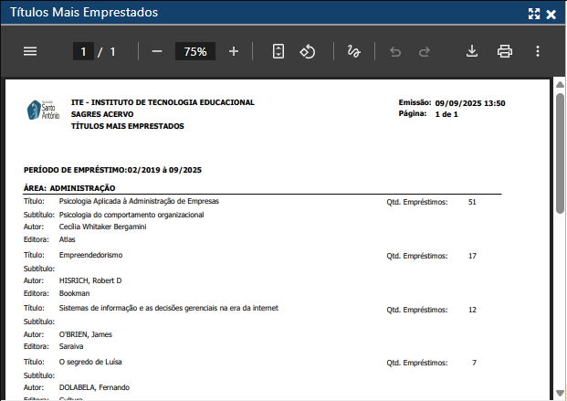 Exemplo-de-relatorio-de-Titulos-Mais-Emprestados-por-Area Exemplo-de-relatorio-de-Titulos-Mais-Emprestados-por-Area