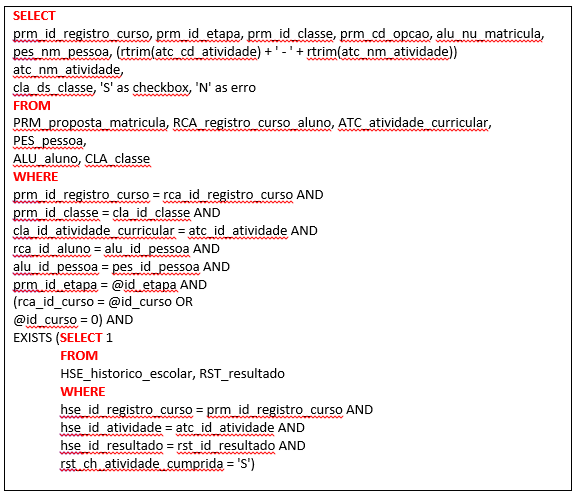 FIGURA EXEMPLO da consulta SQL disciplina já aprovada