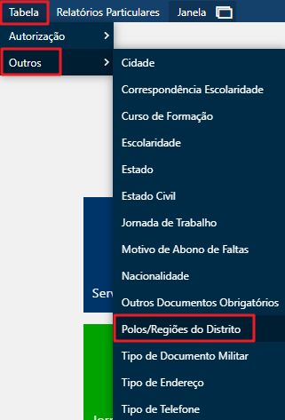 Tabela - Polo/Regiões do Distrito - Menu