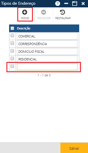 Tabela - Tipo de Endereço - Informando Dados