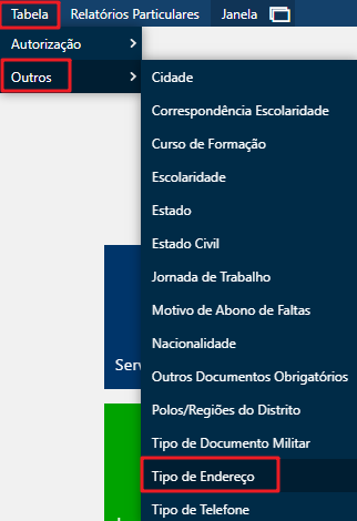Tabela - Tipo de Endereço - Menu