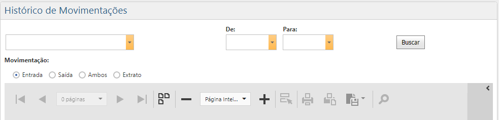​​​Menu - Relatórios - Histórico de Movimentações - ​​​Tela Inicial