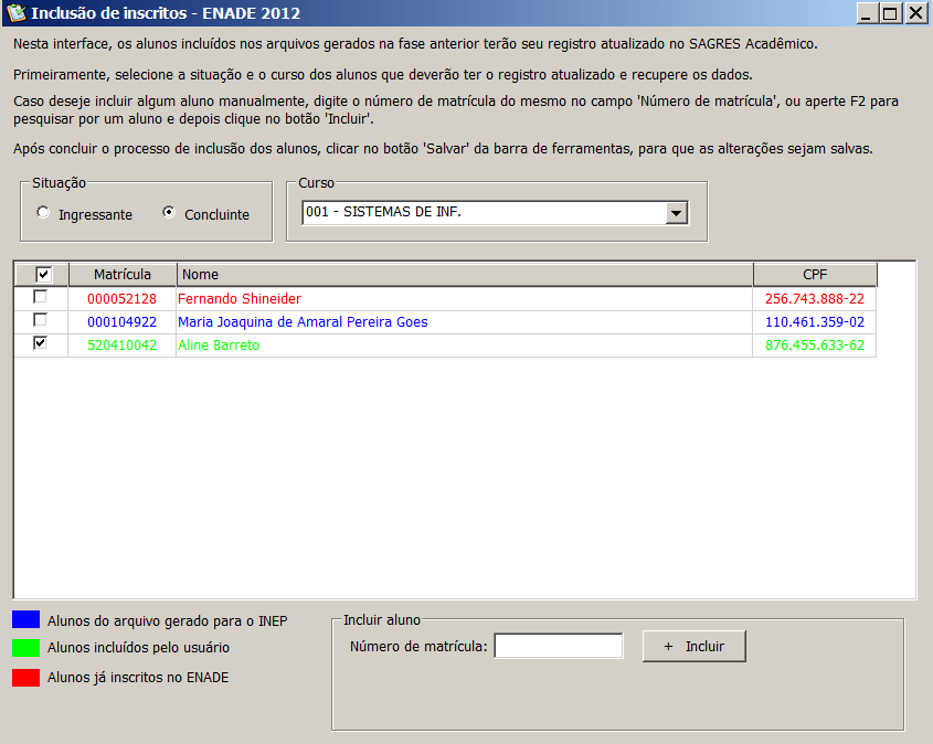 Interface 4a Fase - Inclusão de Inscritos