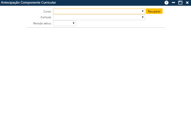 Interface Antecipação Componente Curricular - Tela inicial