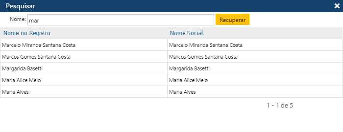 Interface Cadastro-Docentes-Função Pesquisar