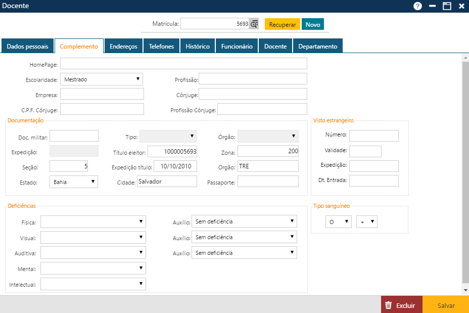 Interface Cadastro-Docentes-Pasta Complemento