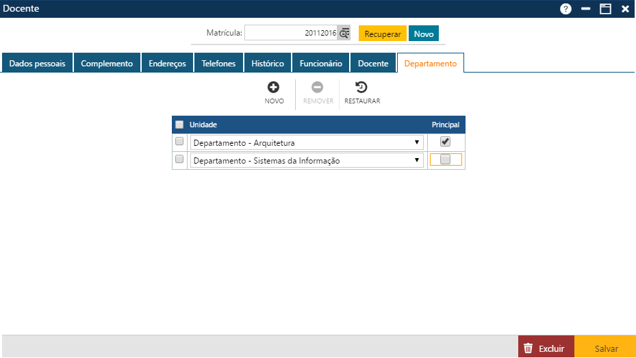 Interface Cadastro-Docentes-Pasta Departamento