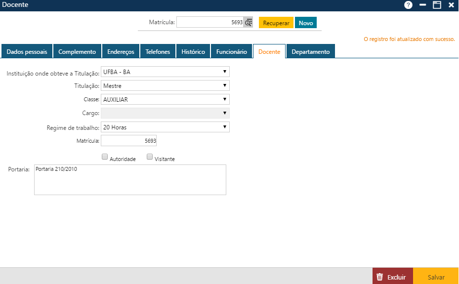 Interface Cadastro-Docentes-Pasta Docente