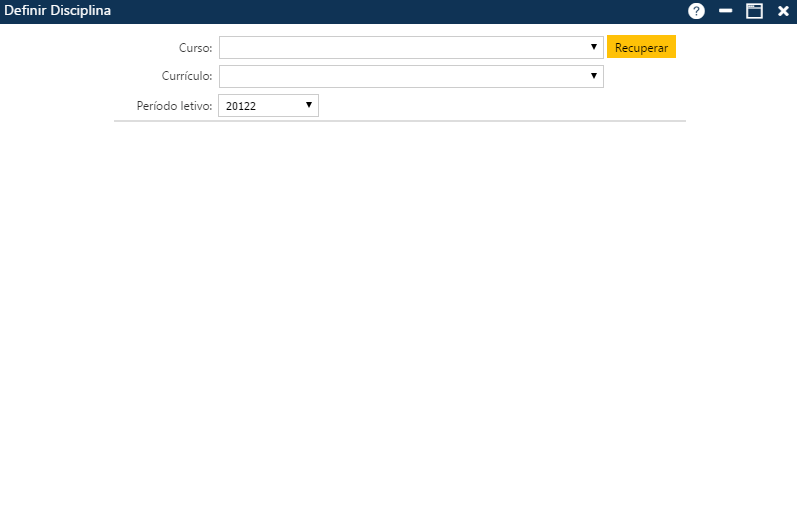 Interface Definir Disciplina - tela inicial
