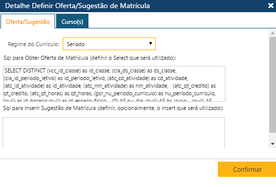 Interface DefinirOfertaSugestãoMatrícula-Pasta OfertaSugestão