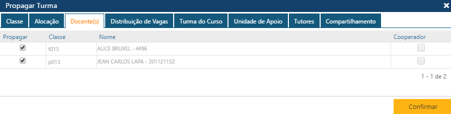 Interface Detalhe Propagar Turma-Pasta Docentes