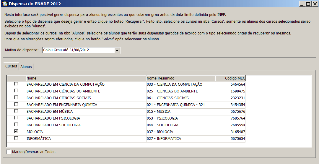 Interface Dispensa no ENADE