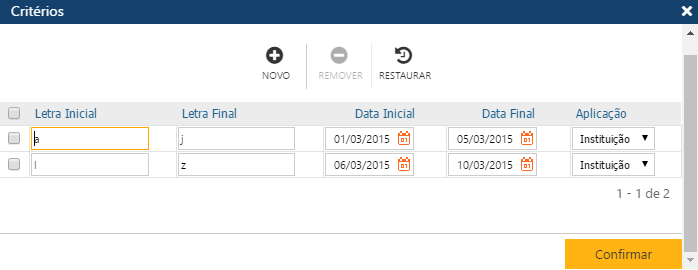 Interface Escalonamento-Critérios-Ordem alfa