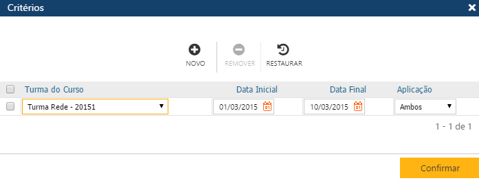 Interface Escalonamento-Critérios-Turma do Curso