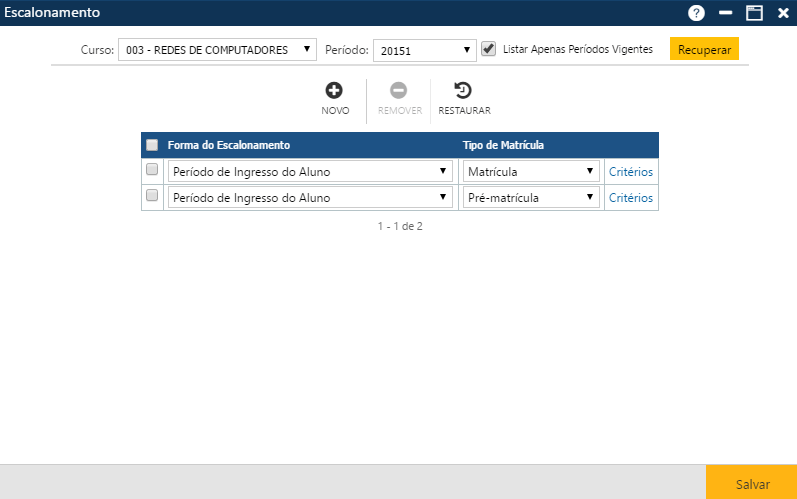 Interface Escalonamento