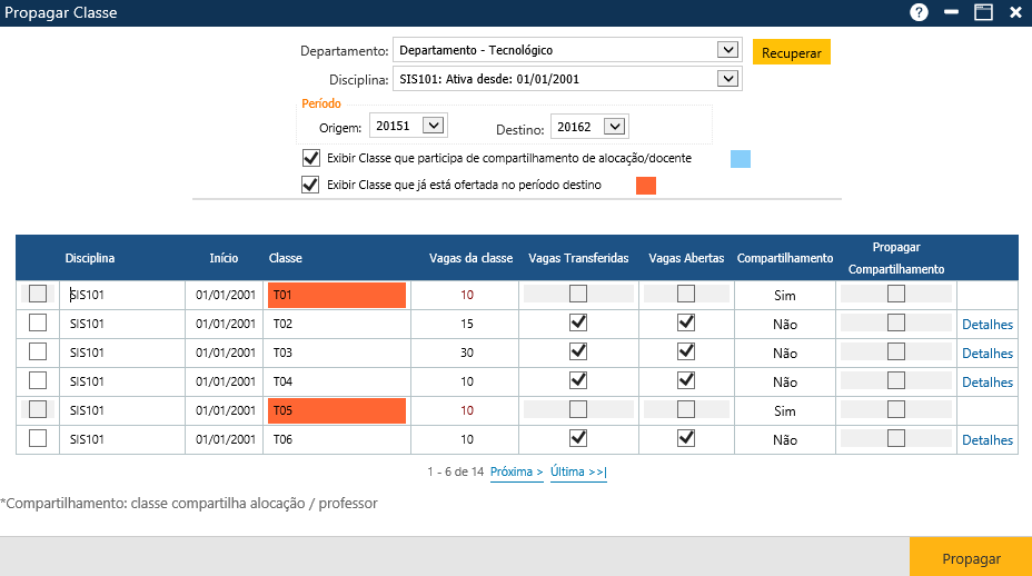 Interface Propagar Classe-Classes já existem no período destino