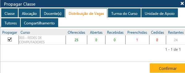 Interface Propagar Classe - Detalhes - Pasta Distribuição de vagas