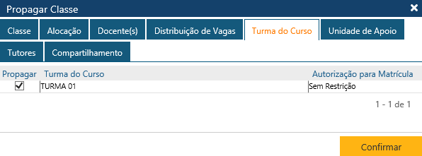 Interface Propagar Classe - Detalhes - Pasta Turma do Curso
