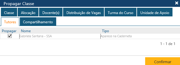 Interface Propagar Classe - Detalhes - Pasta Tutores