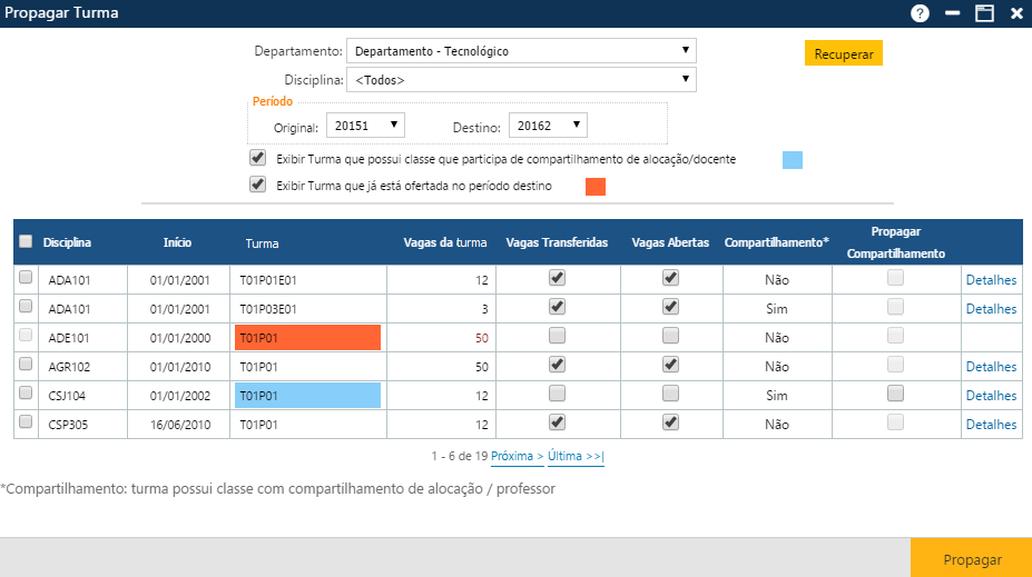 Interface Propagar Turma