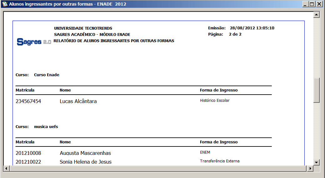 Interface Relatóro Alunos Ingressantes por outras formas