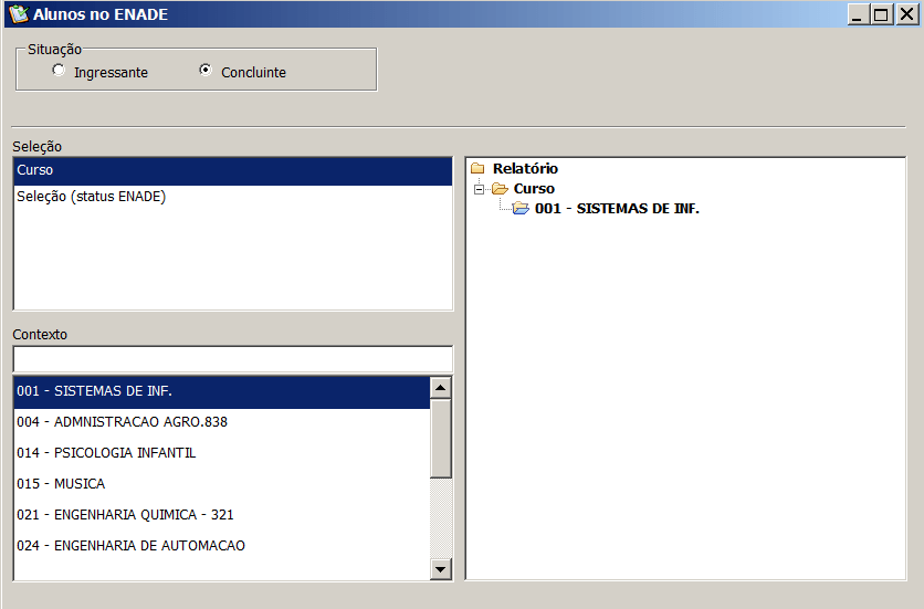Interface Solicitação Alunos no ENADE
