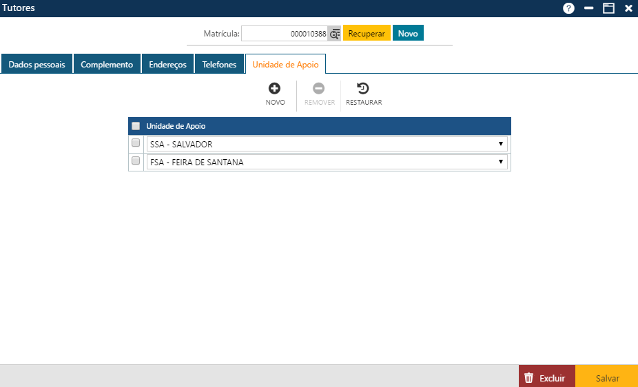 Interface Tutores - Pasta Unidade de Apoio