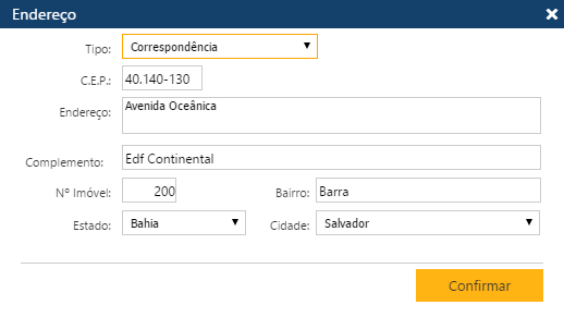 Interface Técnico - Pasta Endereços - Detalhes