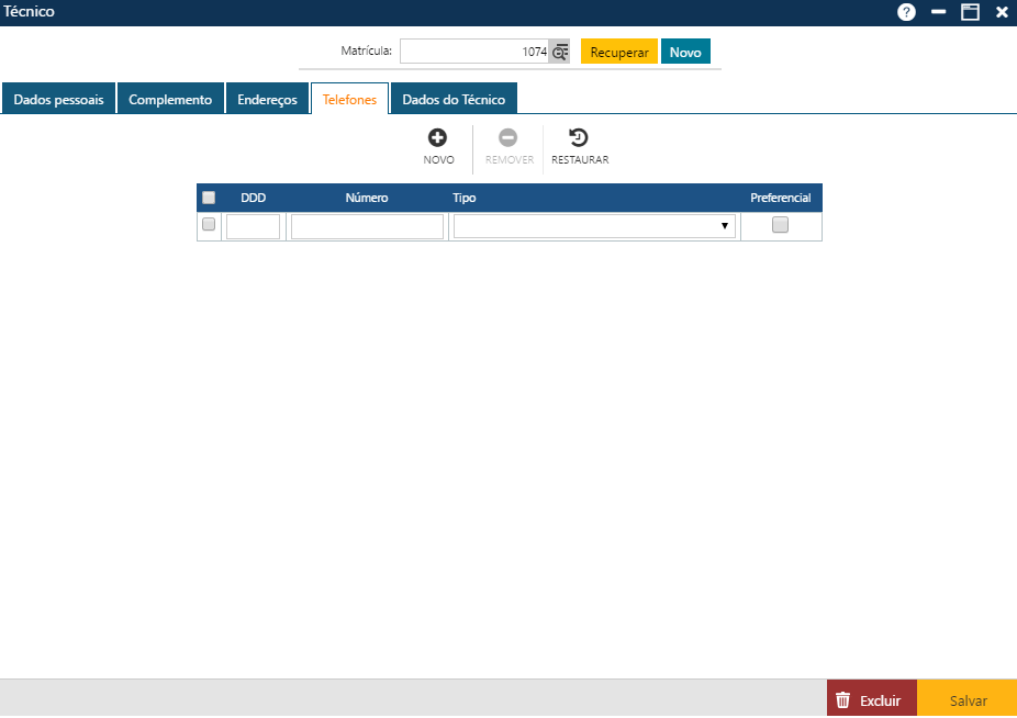 Interface Técnico - Pasta Telefones