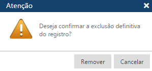 MENSAGEM Confirmação da exclusão de um registro