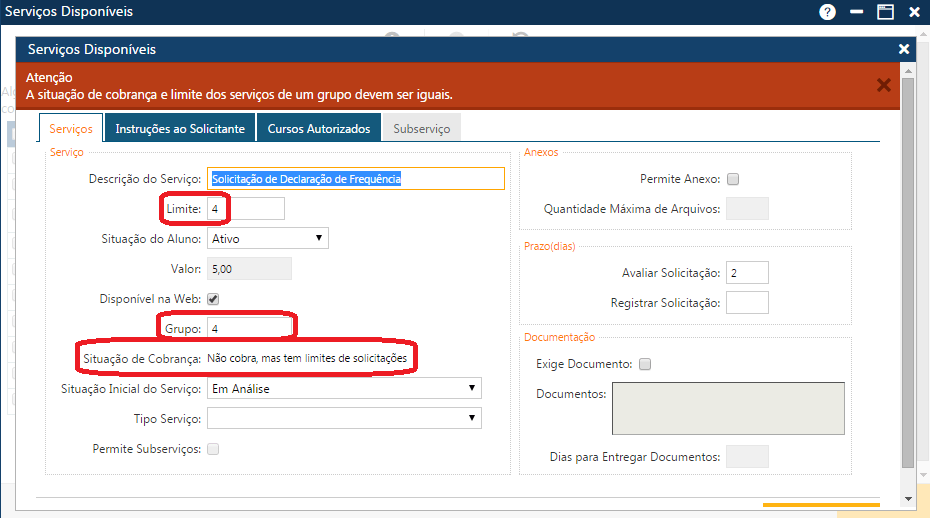 Mensagem Cobrança e limite em um Grupo precisam ser iguais
