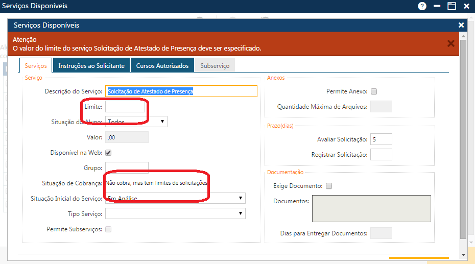 Mensagem Faltou especificar o Limite se ele é considerado na cobrança (1)