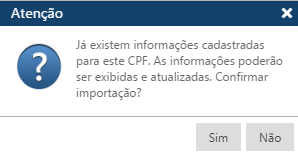 Mensagem Importar dados do mesmo CPF