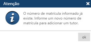 Mensagem Número de matrícula já existe